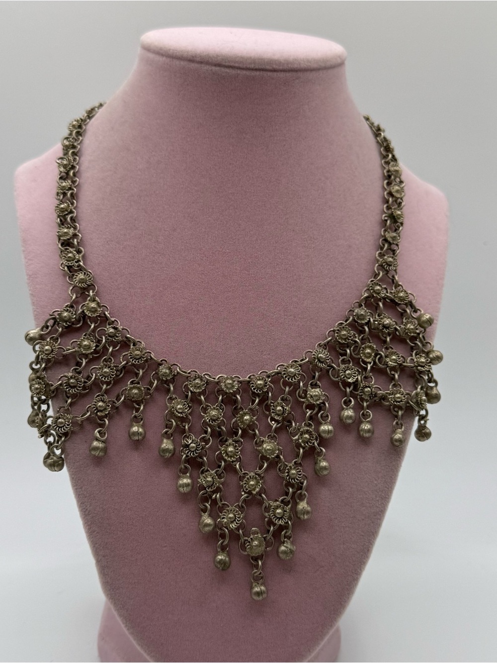 Vintage Tibetan bib bell Fringe Necklace